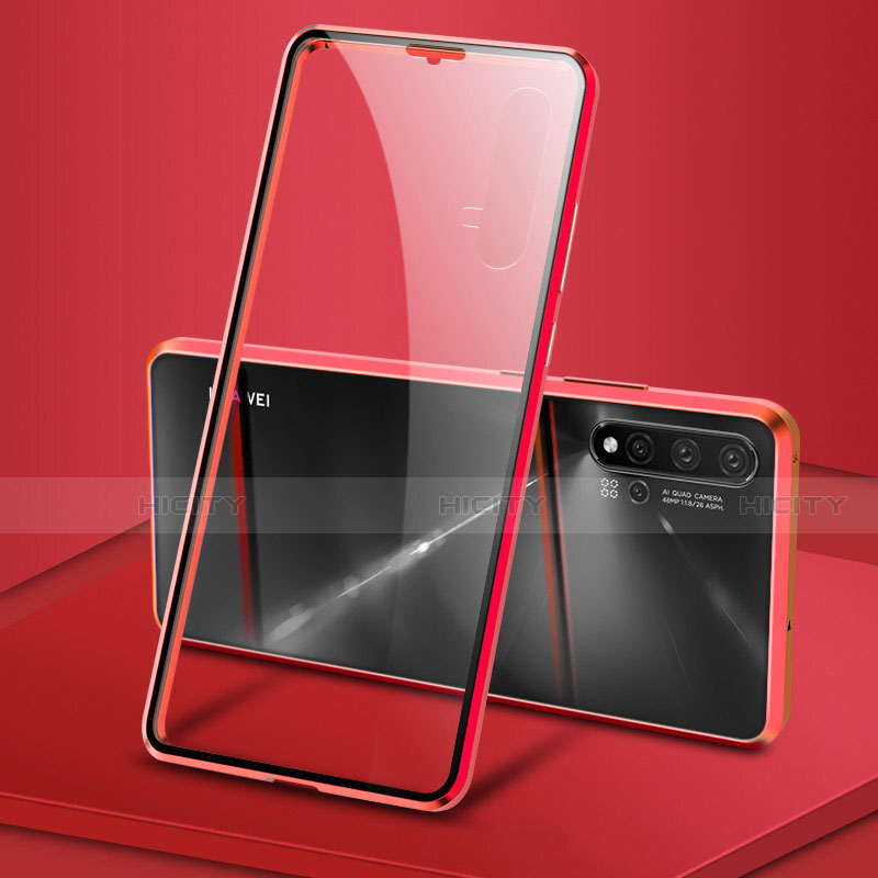 Handyhülle Hülle Luxus Aluminium Metall Rahmen Spiegel 360 Grad Ganzkörper Tasche T15 für Huawei Nova 5 Pro Rot