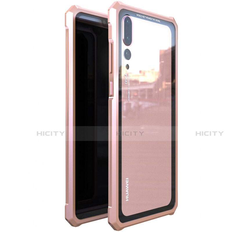 Handyhülle Hülle Luxus Aluminium Metall Rahmen Spiegel 360 Grad Tasche D01 für Huawei P20 Pro Rosegold Plus