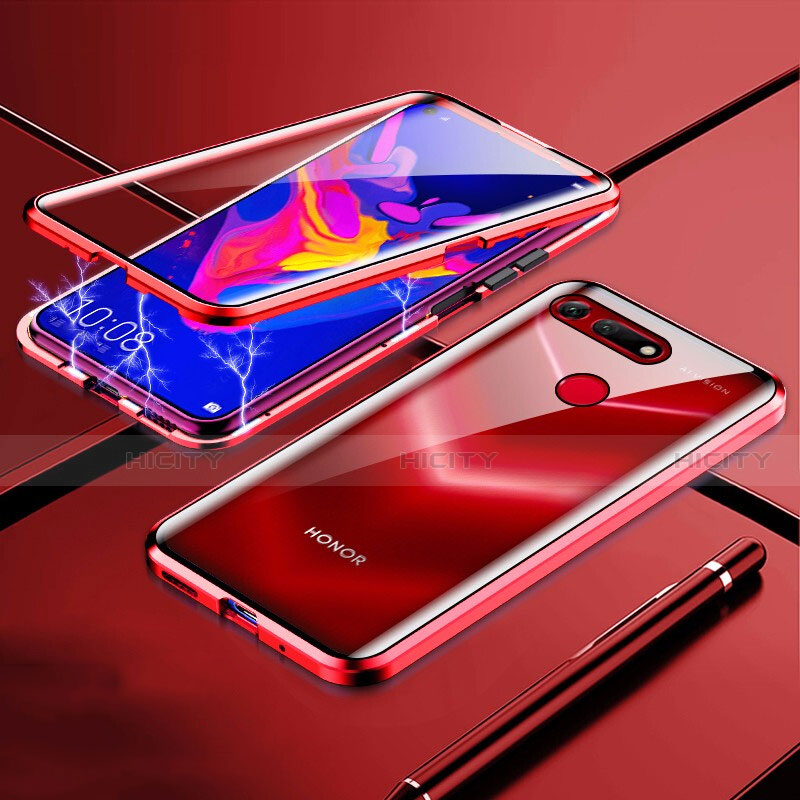 Handyhülle Hülle Luxus Aluminium Metall Rahmen Spiegel 360 Grad Tasche F02 für Huawei Honor V20 Rot