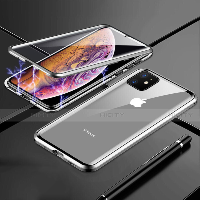 Handyhülle Hülle Luxus Aluminium Metall Rahmen Spiegel 360 Grad Tasche für Apple iPhone 11 Silber Plus