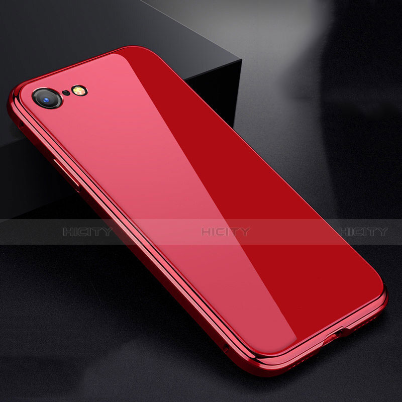 Handyhülle Hülle Luxus Aluminium Metall Rahmen Spiegel 360 Grad Tasche für Apple iPhone 7 Rot