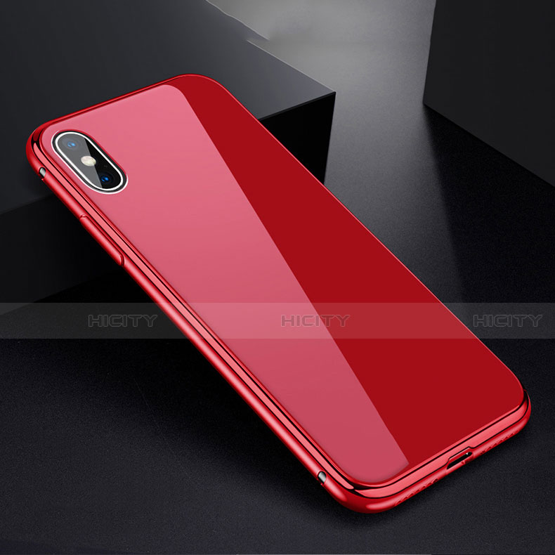 Handyhülle Hülle Luxus Aluminium Metall Rahmen Spiegel 360 Grad Tasche für Apple iPhone X Rot