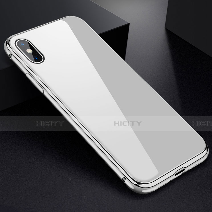 Handyhülle Hülle Luxus Aluminium Metall Rahmen Spiegel 360 Grad Tasche für Apple iPhone X Weiß