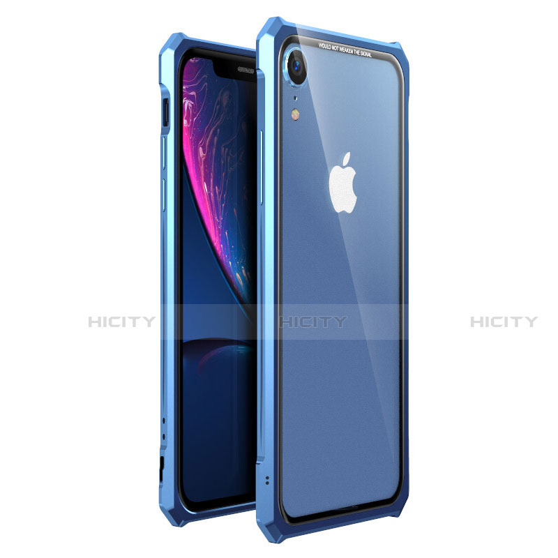 Handyhülle Hülle Luxus Aluminium Metall Rahmen Spiegel 360 Grad Tasche für Apple iPhone XR Blau Plus