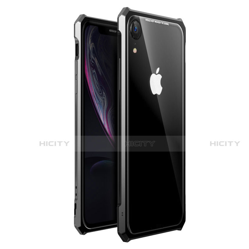 Handyhülle Hülle Luxus Aluminium Metall Rahmen Spiegel 360 Grad Tasche für Apple iPhone XR Schwarz