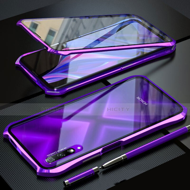 Handyhülle Hülle Luxus Aluminium Metall Rahmen Spiegel 360 Grad Tasche für Huawei Honor 9X Pro Violett Plus