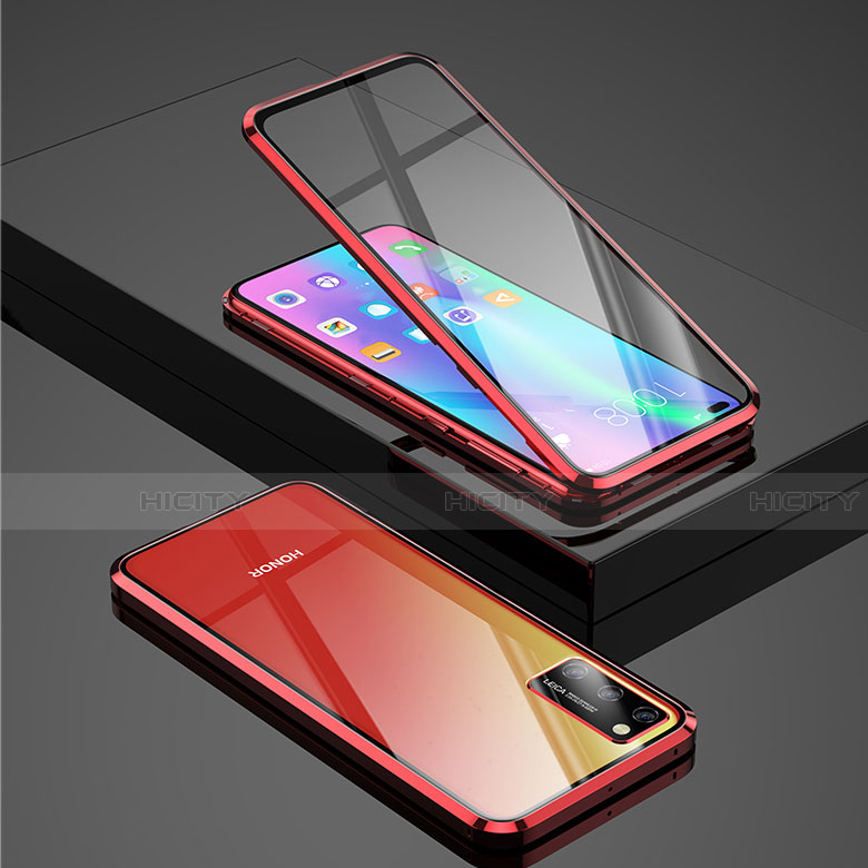 Handyhülle Hülle Luxus Aluminium Metall Rahmen Spiegel 360 Grad Tasche für Huawei Honor View 30 Pro 5G Rot