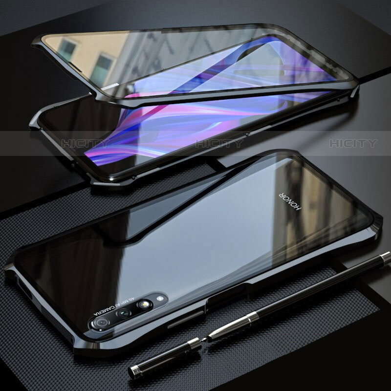 Handyhülle Hülle Luxus Aluminium Metall Rahmen Spiegel 360 Grad Tasche für Huawei P Smart Pro (2019) Schwarz