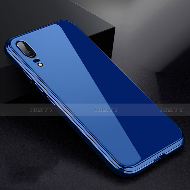 Handyhülle Hülle Luxus Aluminium Metall Rahmen Spiegel 360 Grad Tasche für Huawei P20 Blau