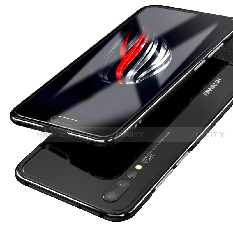 Handyhülle Hülle Luxus Aluminium Metall Rahmen Spiegel 360 Grad Tasche für Huawei P20 Pro Schwarz