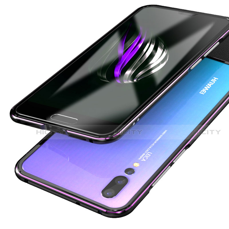 Handyhülle Hülle Luxus Aluminium Metall Rahmen Spiegel 360 Grad Tasche für Huawei P20 Pro Violett