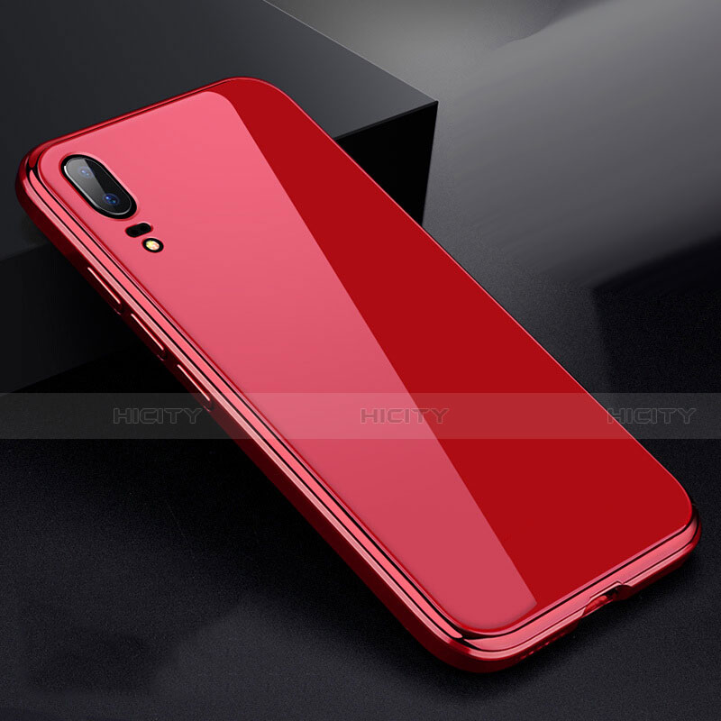 Handyhülle Hülle Luxus Aluminium Metall Rahmen Spiegel 360 Grad Tasche für Huawei P20 Rot