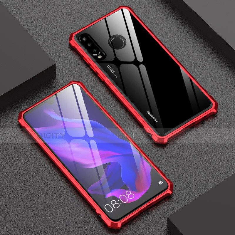 Handyhülle Hülle Luxus Aluminium Metall Rahmen Spiegel 360 Grad Tasche für Huawei P30 Lite New Edition Rot