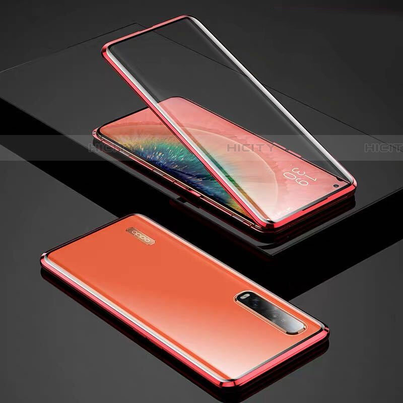 Handyhülle Hülle Luxus Aluminium Metall Rahmen Spiegel 360 Grad Tasche für Oppo Find X2 Pro Rot