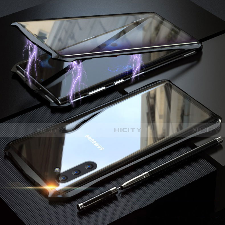 Handyhülle Hülle Luxus Aluminium Metall Rahmen Spiegel 360 Grad Tasche für Samsung Galaxy Note 10 5G Schwarz Plus