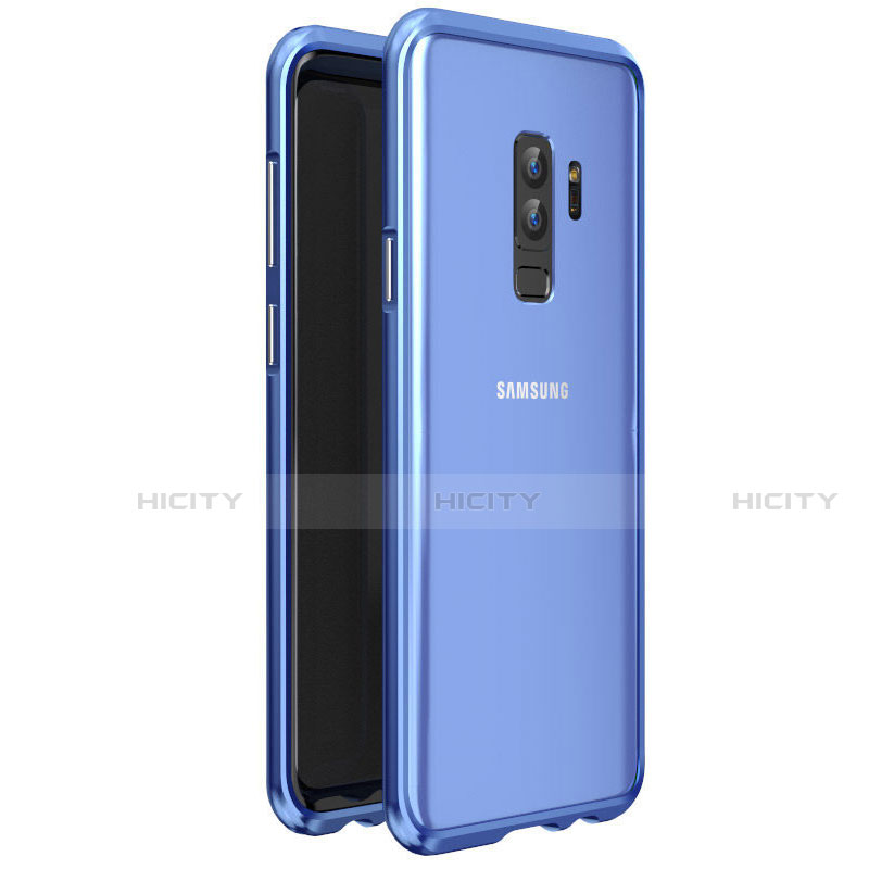 Handyhülle Hülle Luxus Aluminium Metall Rahmen Spiegel 360 Grad Tasche für Samsung Galaxy S9 Plus Blau