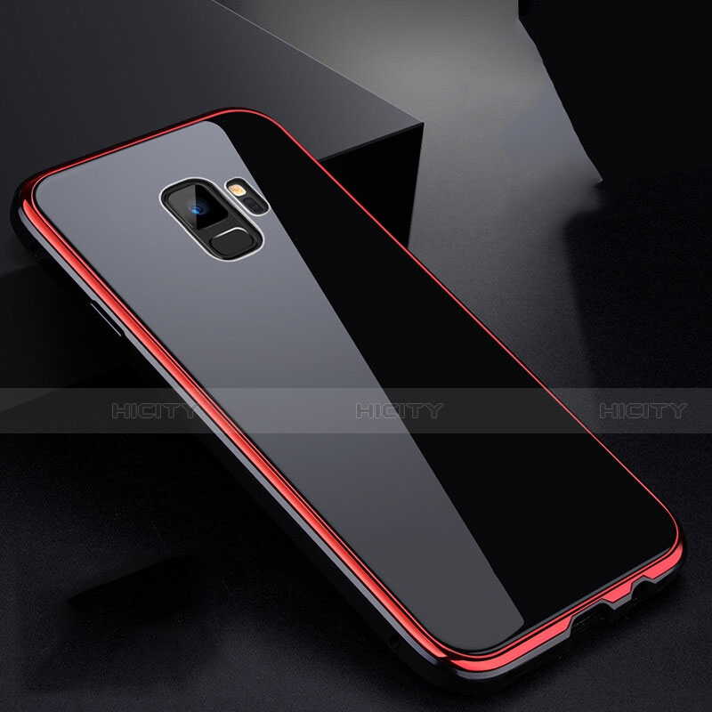 Handyhülle Hülle Luxus Aluminium Metall Rahmen Spiegel 360 Grad Tasche für Samsung Galaxy S9 Rot und Schwarz