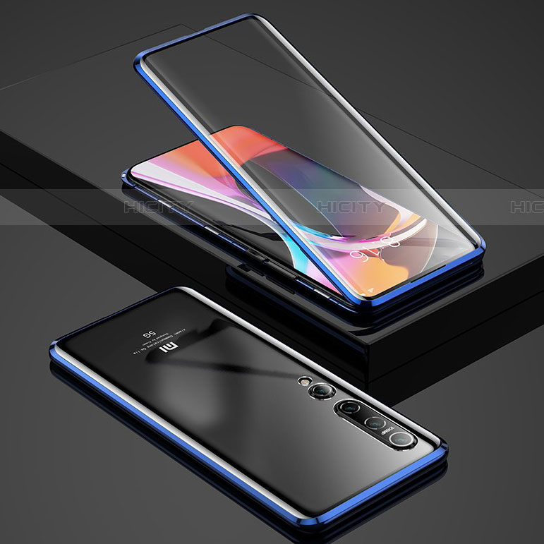 Handyhülle Hülle Luxus Aluminium Metall Rahmen Spiegel 360 Grad Tasche für Xiaomi Mi 10 Blau