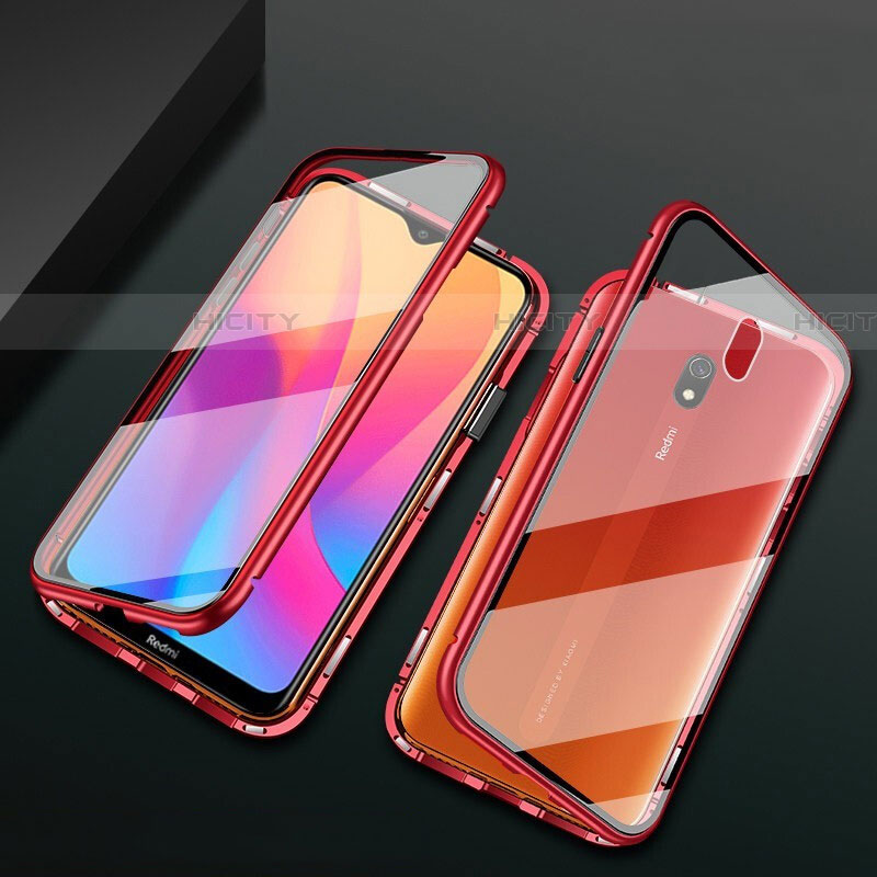 Handyhülle Hülle Luxus Aluminium Metall Rahmen Spiegel 360 Grad Tasche für Xiaomi Redmi 8A Rot Plus