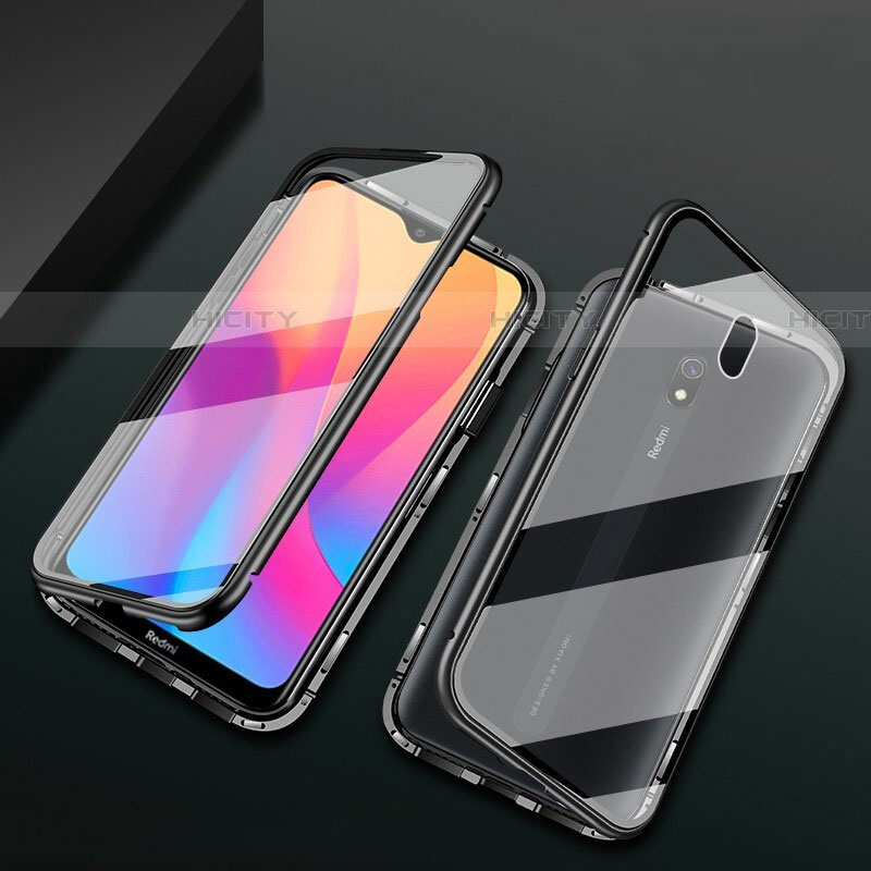 Handyhülle Hülle Luxus Aluminium Metall Rahmen Spiegel 360 Grad Tasche für Xiaomi Redmi 8A Schwarz