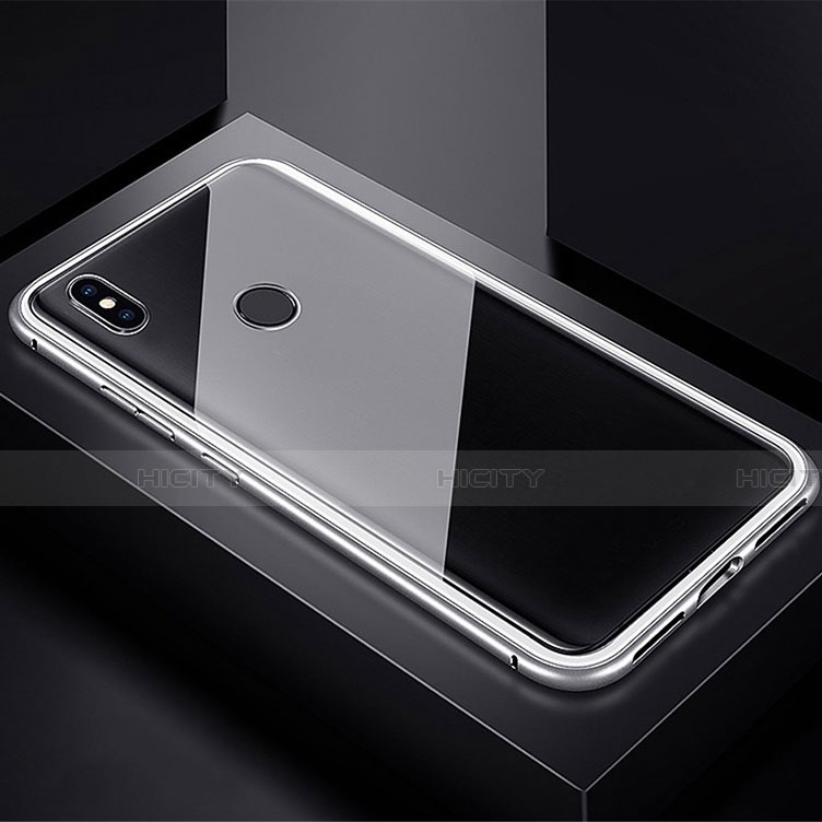 Handyhülle Hülle Luxus Aluminium Metall Rahmen Spiegel 360 Grad Tasche für Xiaomi Redmi Note 7 Pro Silber