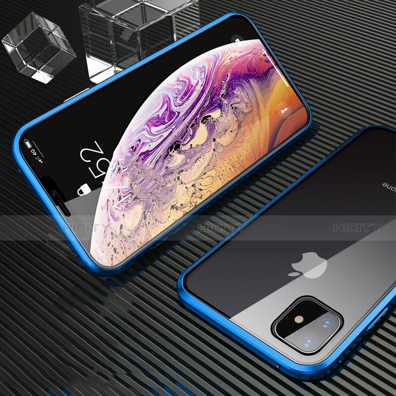 Handyhülle Hülle Luxus Aluminium Metall Rahmen Spiegel 360 Grad Tasche M01 für Apple iPhone 11 Blau Plus