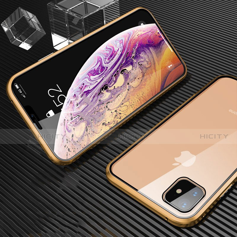 Handyhülle Hülle Luxus Aluminium Metall Rahmen Spiegel 360 Grad Tasche M01 für Apple iPhone 11 Gold Plus