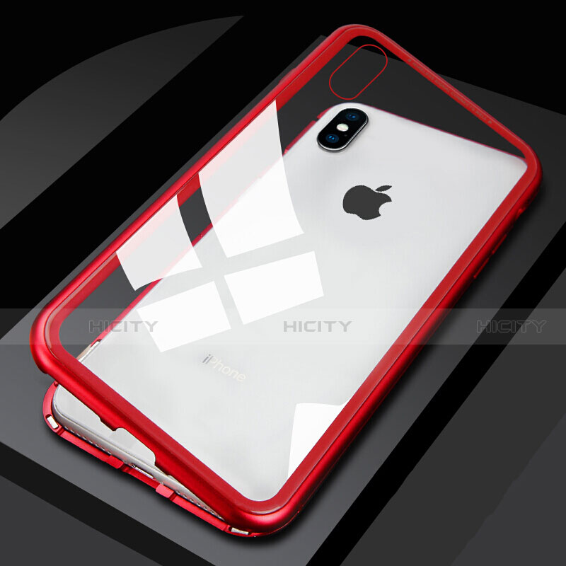 Handyhülle Hülle Luxus Aluminium Metall Rahmen Spiegel 360 Grad Tasche M01 für Apple iPhone X Rot