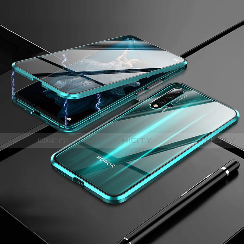 Handyhülle Hülle Luxus Aluminium Metall Rahmen Spiegel 360 Grad Tasche M01 für Huawei Honor 20S Grün