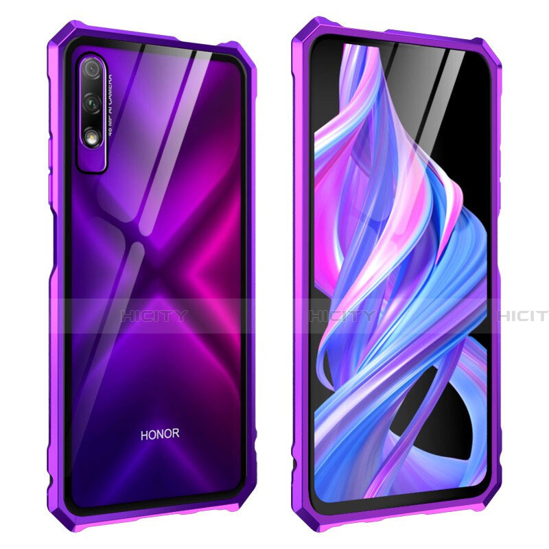 Handyhülle Hülle Luxus Aluminium Metall Rahmen Spiegel 360 Grad Tasche M01 für Huawei Honor 9X Violett