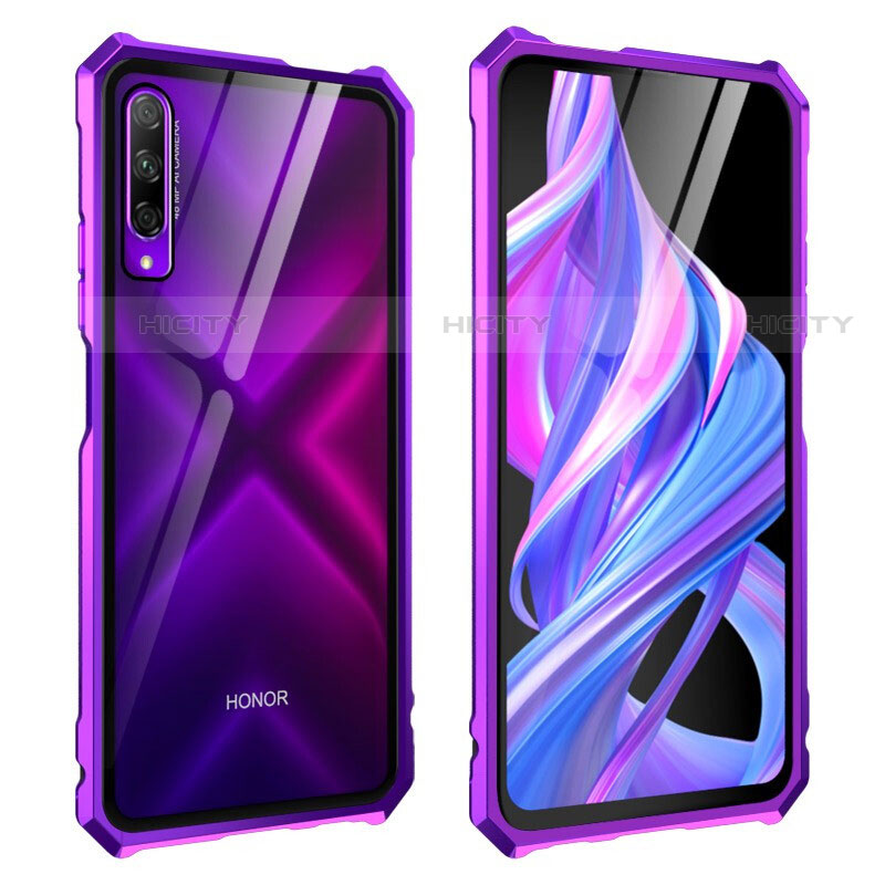 Handyhülle Hülle Luxus Aluminium Metall Rahmen Spiegel 360 Grad Tasche M01 für Huawei P Smart Pro (2019) Violett Plus