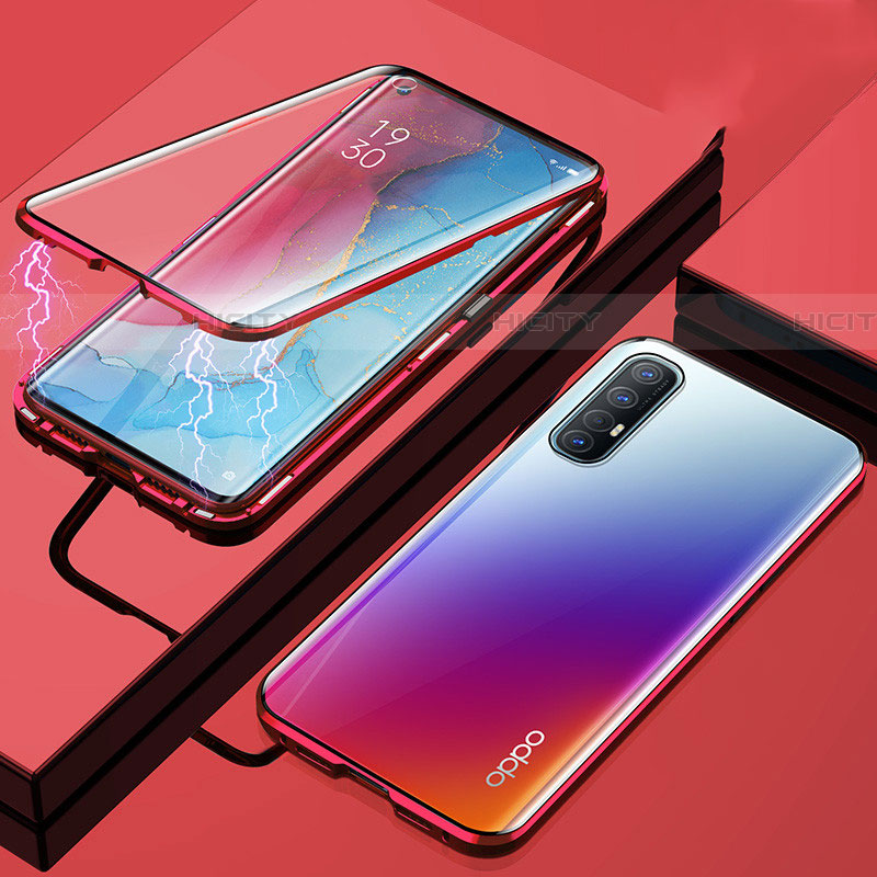 Handyhülle Hülle Luxus Aluminium Metall Rahmen Spiegel 360 Grad Tasche M01 für Oppo Find X2 Neo Rot