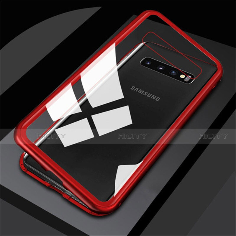 Handyhülle Hülle Luxus Aluminium Metall Rahmen Spiegel 360 Grad Tasche M01 für Samsung Galaxy S10 Rot