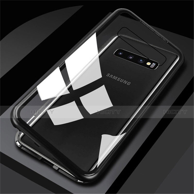 Handyhülle Hülle Luxus Aluminium Metall Rahmen Spiegel 360 Grad Tasche M01 für Samsung Galaxy S10 Schwarz