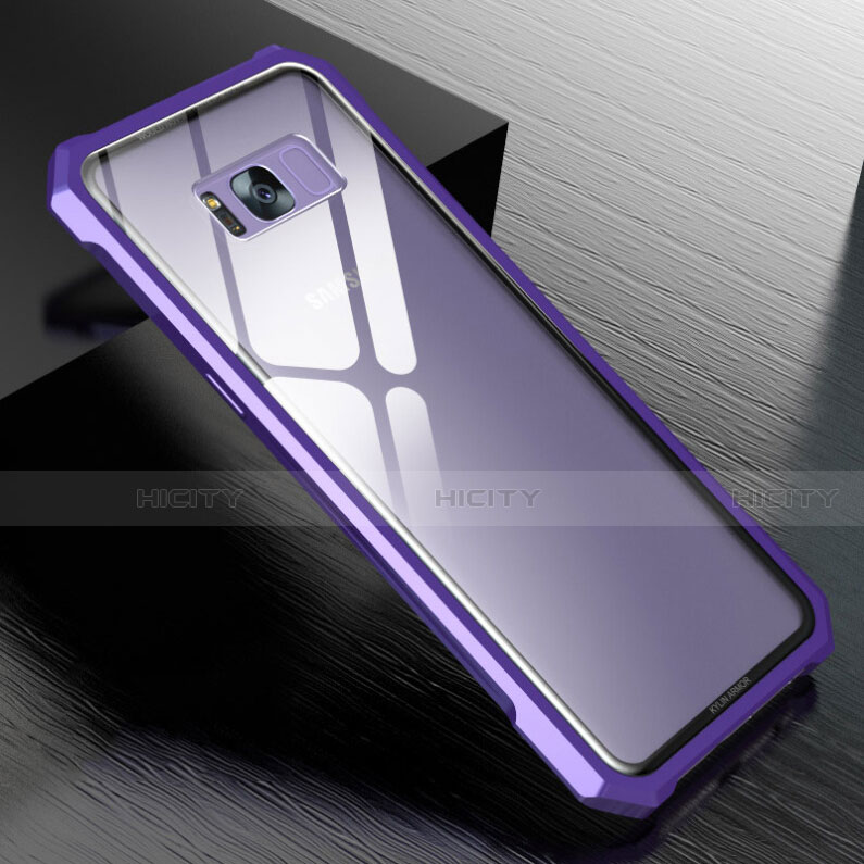 Handyhülle Hülle Luxus Aluminium Metall Rahmen Spiegel 360 Grad Tasche M01 für Samsung Galaxy S8 Violett Plus