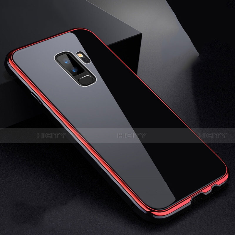 Handyhülle Hülle Luxus Aluminium Metall Rahmen Spiegel 360 Grad Tasche M01 für Samsung Galaxy S9 Plus Rot und Schwarz