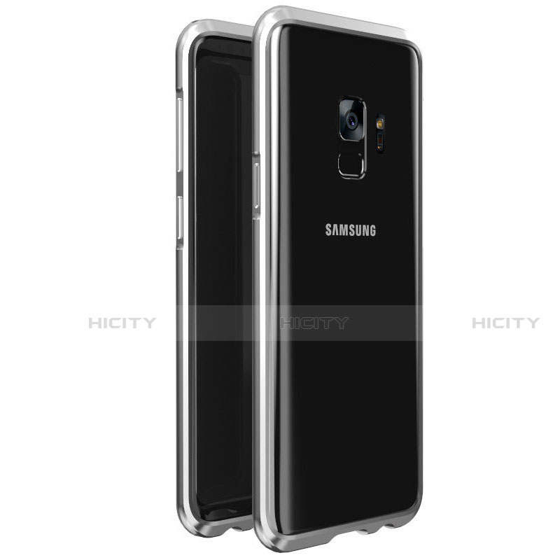 Handyhülle Hülle Luxus Aluminium Metall Rahmen Spiegel 360 Grad Tasche M01 für Samsung Galaxy S9 Silber