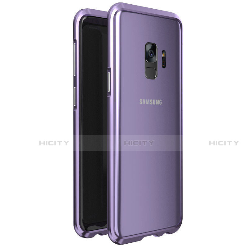 Handyhülle Hülle Luxus Aluminium Metall Rahmen Spiegel 360 Grad Tasche M01 für Samsung Galaxy S9 Violett Plus