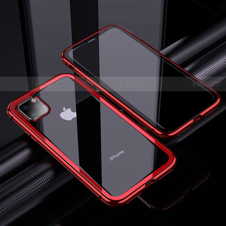 Handyhülle Hülle Luxus Aluminium Metall Rahmen Spiegel 360 Grad Tasche M02 für Apple iPhone 11 Pro Max Rot