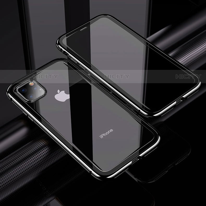 Handyhülle Hülle Luxus Aluminium Metall Rahmen Spiegel 360 Grad Tasche M02 für Apple iPhone 11 Pro Schwarz