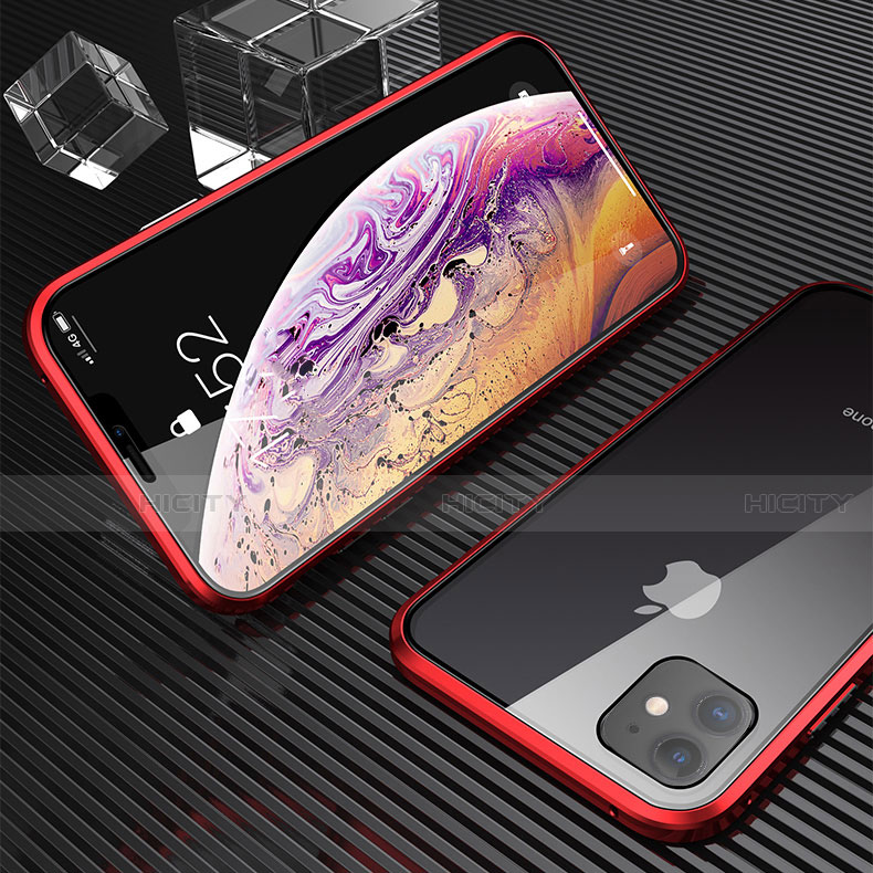 Handyhülle Hülle Luxus Aluminium Metall Rahmen Spiegel 360 Grad Tasche M02 für Apple iPhone 11 Rot