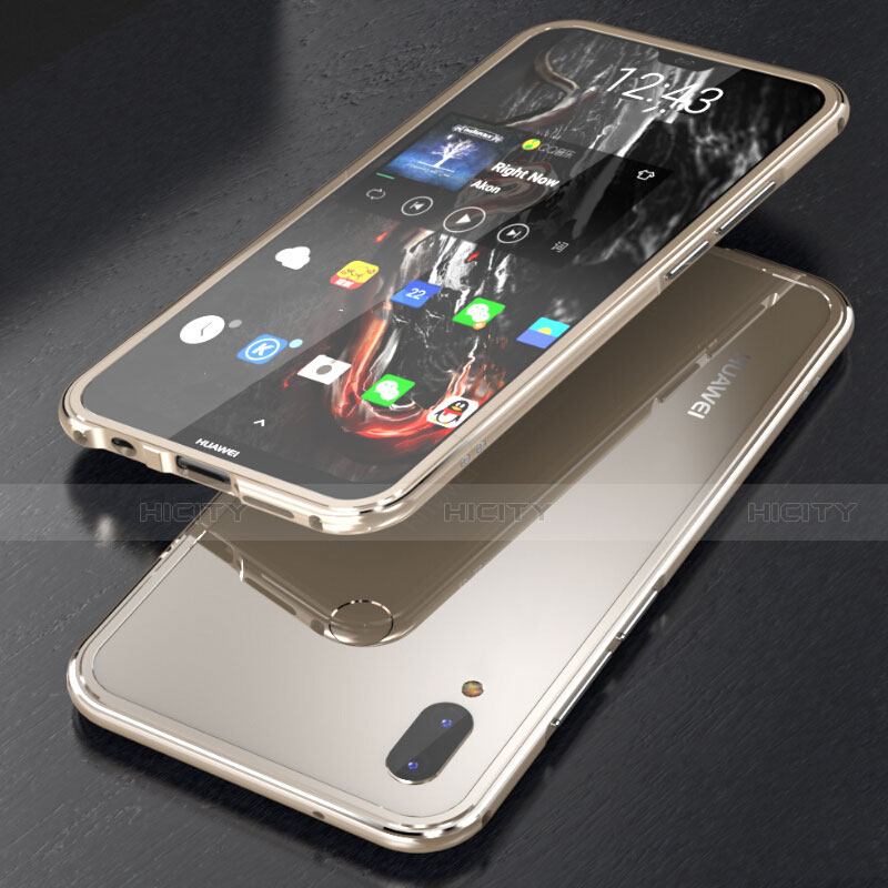 Handyhülle Hülle Luxus Aluminium Metall Rahmen Spiegel 360 Grad Tasche M02 für Huawei Nova 3e Gold