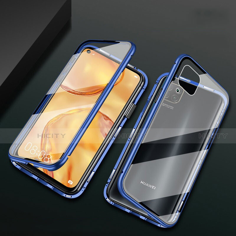 Handyhülle Hülle Luxus Aluminium Metall Rahmen Spiegel 360 Grad Tasche M02 für Huawei Nova 6 SE Blau