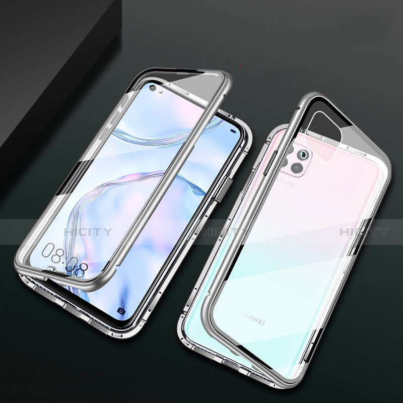 Handyhülle Hülle Luxus Aluminium Metall Rahmen Spiegel 360 Grad Tasche M02 für Huawei Nova 6 SE Silber Plus