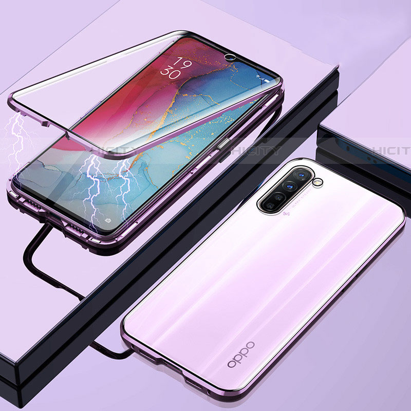 Handyhülle Hülle Luxus Aluminium Metall Rahmen Spiegel 360 Grad Tasche M02 für Oppo Find X2 Lite Violett Plus