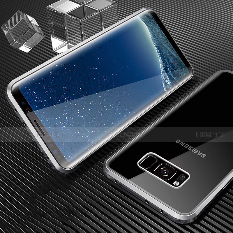 Handyhülle Hülle Luxus Aluminium Metall Rahmen Spiegel 360 Grad Tasche M02 für Samsung Galaxy S8 Silber