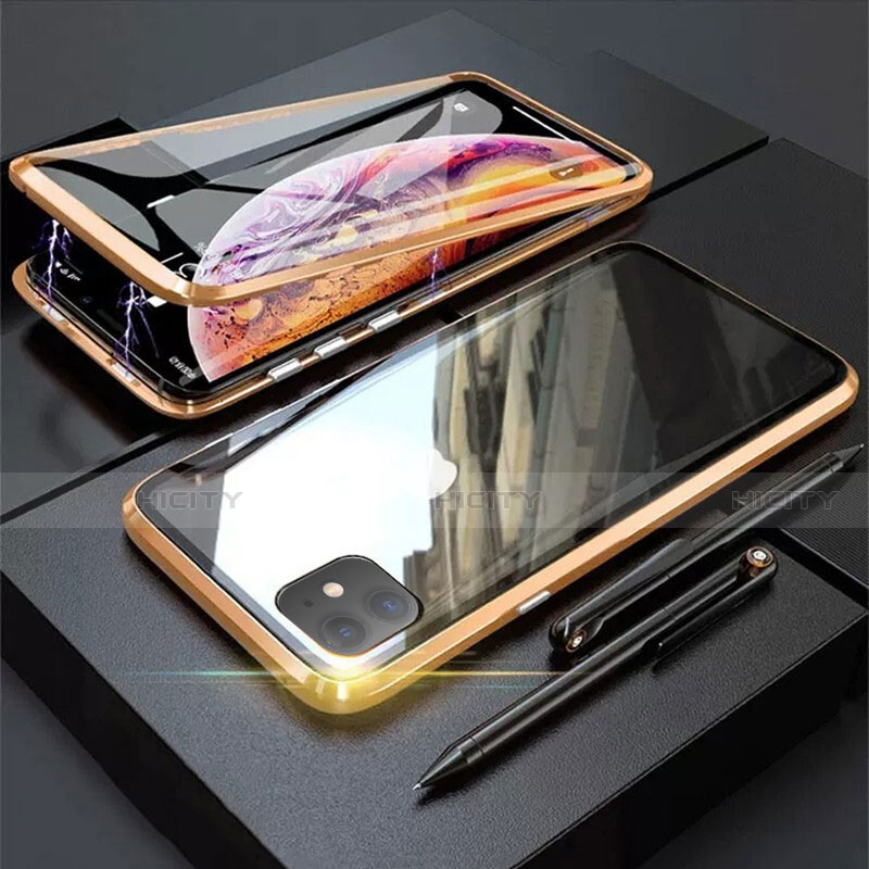 Handyhülle Hülle Luxus Aluminium Metall Rahmen Spiegel 360 Grad Tasche M03 für Apple iPhone 11 Gold Plus