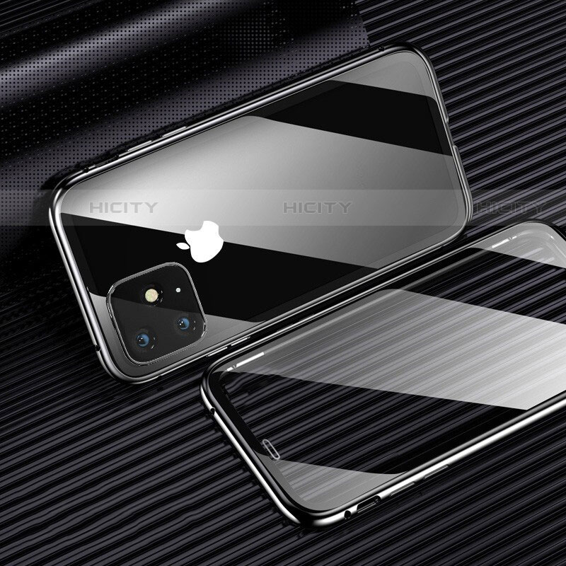 Handyhülle Hülle Luxus Aluminium Metall Rahmen Spiegel 360 Grad Tasche M03 für Apple iPhone 11 Pro Schwarz