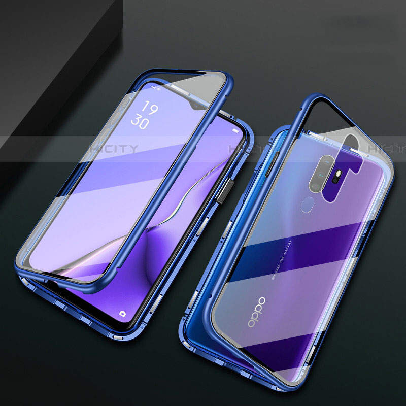 Handyhülle Hülle Luxus Aluminium Metall Rahmen Spiegel 360 Grad Tasche M03 für Oppo A11 Blau