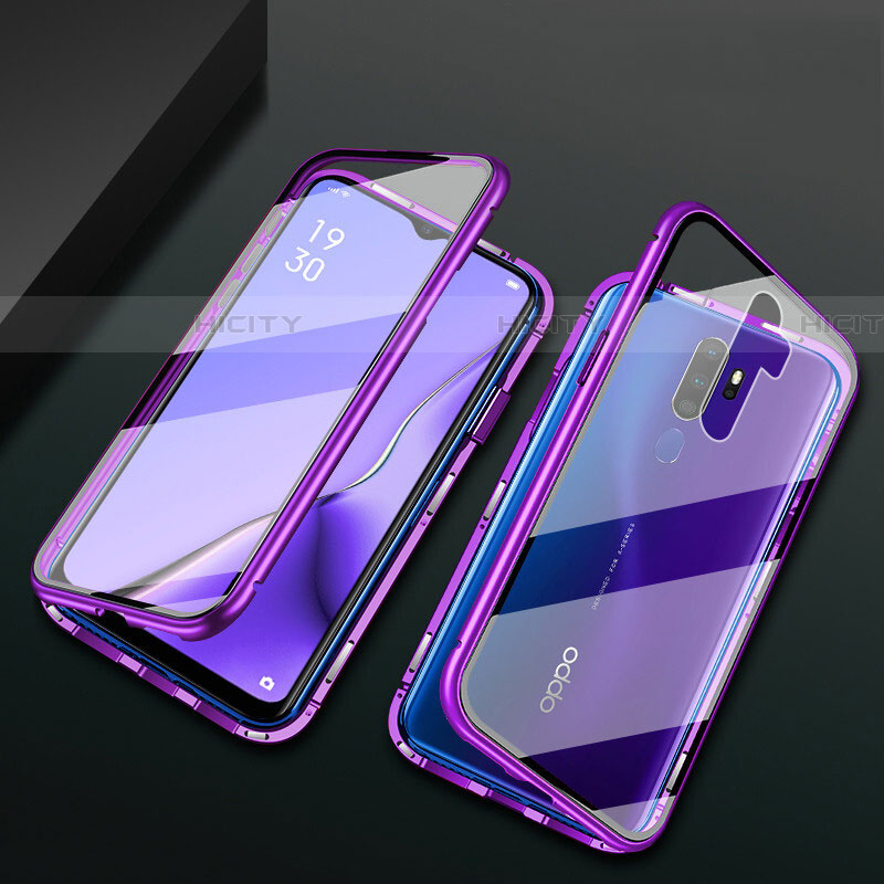 Handyhülle Hülle Luxus Aluminium Metall Rahmen Spiegel 360 Grad Tasche M03 für Oppo A11 Violett